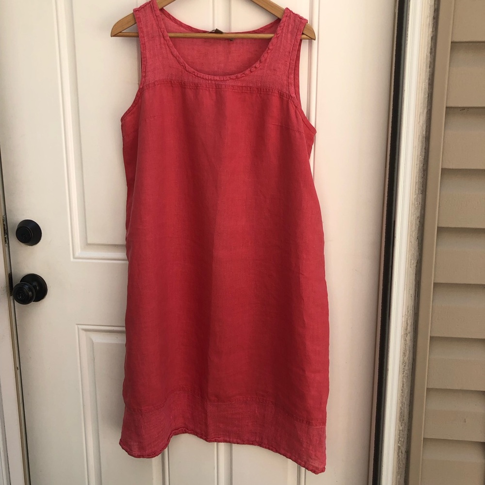 FLAX Sleeveless Pink Linen Shift Dress